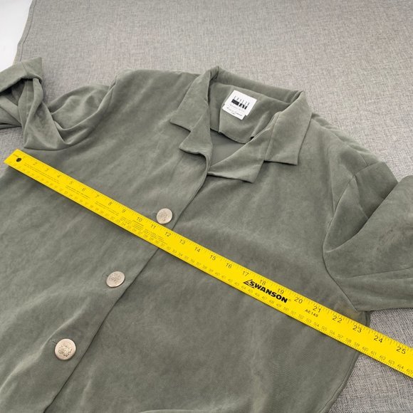 Vintage Leslie Fay Suede Button Down Blouse Green Sz 16WP Collared 3/4th Sleeves - Picture 10 of 13